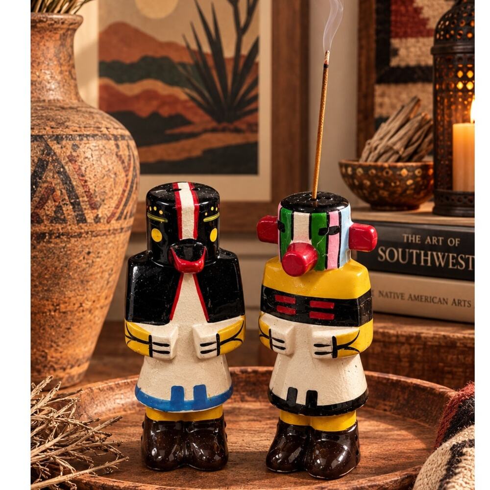 Vintage Hopi Kachina Doll Salt Pepper Shakers Japan Southwestern Ceramic Pair